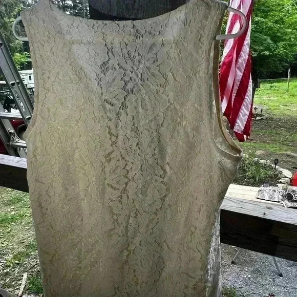 Adiva Sz L Cream Sleeveless V-Neck Lace-Over Tank - Picture 3 of 8